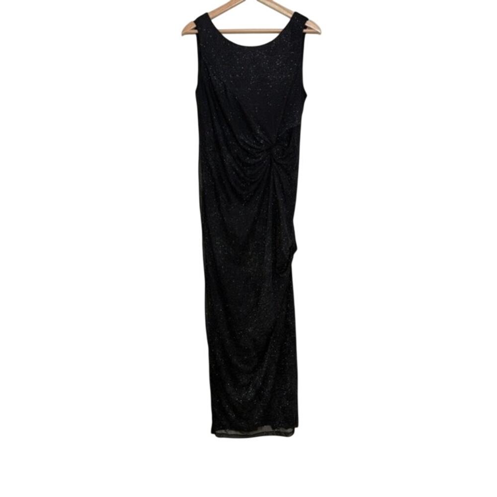 Calvin Klein Gown 12 Black Sparkle Ruched Sleeveless Formal Evening Maxi Dress - Picture 4 of 8
